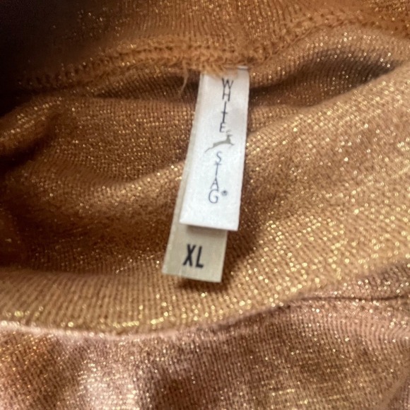 Gold Metallic Turtleneck Long Sleeve Top Sparkle Shimmer Holiday Party - Picture 4 of 8